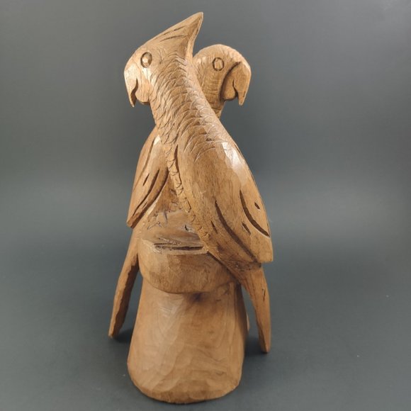 Vintage Wooden Carved Pair of Parrots - Picture 1 of 14